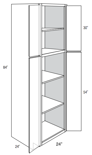 WP2484 - RTA Weston White Shaker - Utility Pantry Cabinet - Double Doors - 24"W x 84"H x 24"D