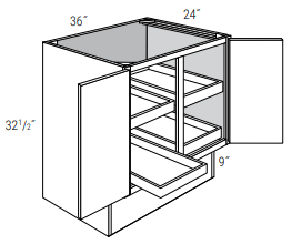 ADA-BF36SCRT - Dover White - Base w/4 soft-close roll-outs - Double Doors