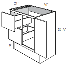 ADA-V3021D-L - Dover White - Vanity Base 1 Door, 2 Drawers - Drawers on Left