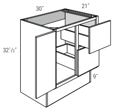 ADA-V3021D-R - Dover White - Vanity Base 1 Door, 2 Drawers - Drawers on Right