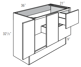 ADA-V3621D-R - Dover White - Vanity Base 2 Door, 2 Drawers - Drawers on Right