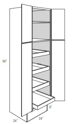 ADA-WP2490BSCRT - Dover White - Pantry cabinetw/4 soft close roll out trays