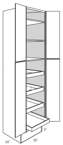 ADA-WP2496BSCRT - Dover White - Pantry cabinet w/4 soft close roll out trays