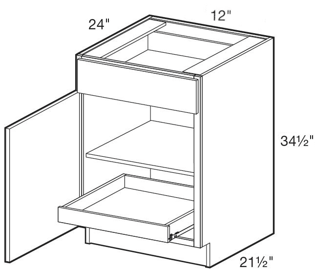 B12L-1T - Hawthorne Cinnamon - Base 12" - Single Door/Single Drawer - 1 Rollout Tray - Hinges On Left