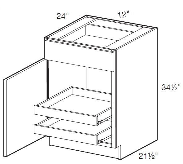 B12L-2T - Hawthorne Cinnamon - Base 12" - Single Door/ Single Drawer - 2 Rollout Trays - Hinges On Left