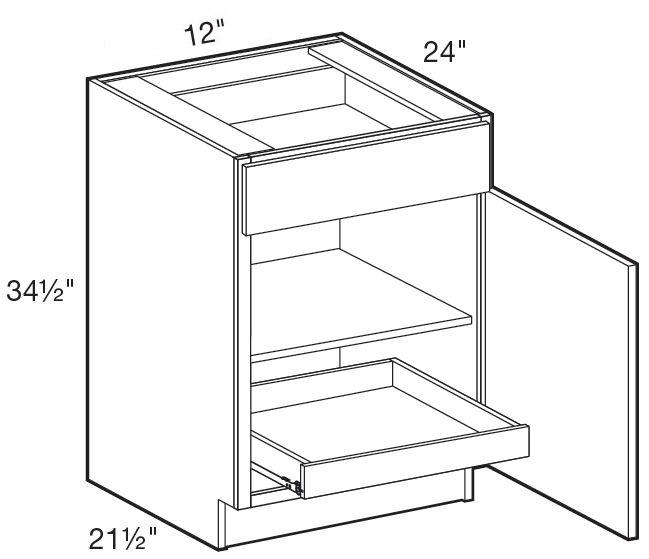 B12R-1T - Fulton Mocha - Base 12" - Single Door/Single Drawer - 1 Rollout Tray - Hinges On Right