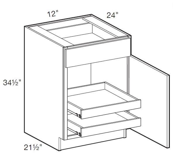 B12R-2T - Fulton Mocha - Base 12" - Single Door/Single Drawer - 2 Rollout Trays - Hinges On Right