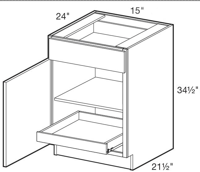 B15L-1T - Fulton Mocha - Base 15" - Single Door/Single Drawer - 1 Rollout Tray - Hinges On Left