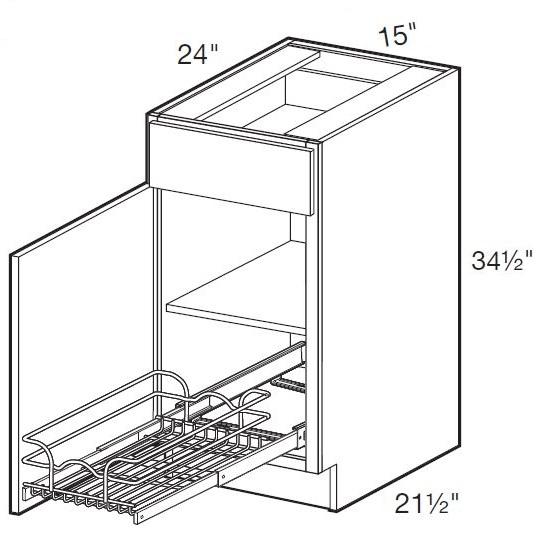 B15L-1WT - Fulton Mocha - Base 15" w/1 Wire Pullout Tray - Single Door/Single Drawer - Hinges On Left