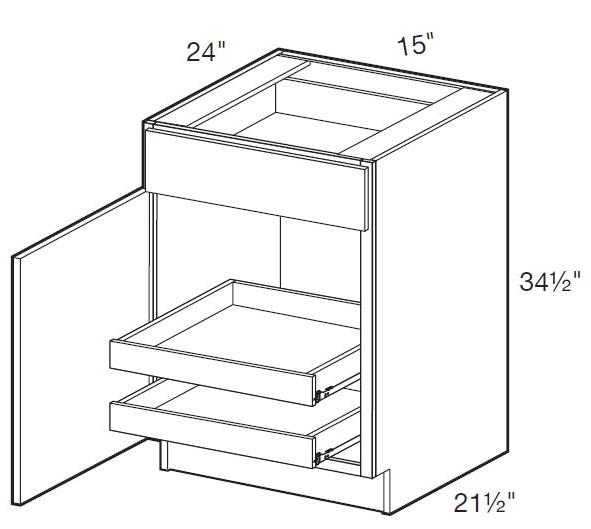 B15L-2T - Fulton Mocha - Base 15" - Single Door/ Single Drawer - 2 Rollout Trays - Hinges On Left