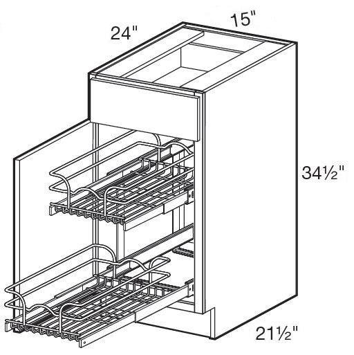 B15L-2WT - Fulton Mocha - Base 15" w/2 Wire Pullout Tray - Single Door/Single Drawer - Hinges On Left