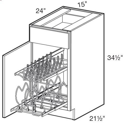 B15L-CWO - Hawthorne Cinnamon - Base 15" - 2-Tier Cookware Organizer - Single Door/Single Drawer - Hinges On Left