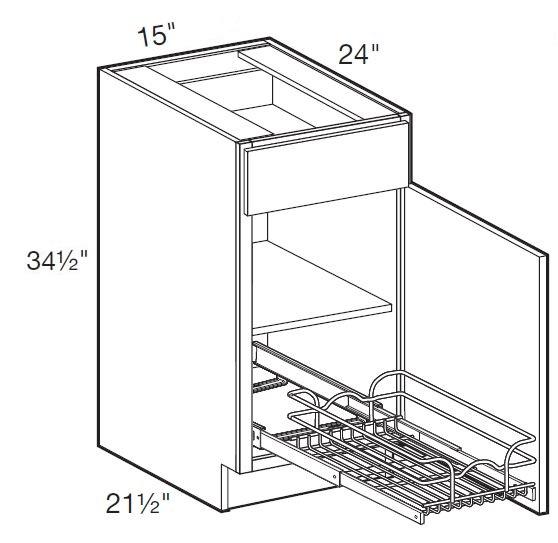 B15R-1WT - Fulton Mocha - Base 15" w/1 Wire Pullout Tray - Single Door/Single Drawer - Hinges On Right