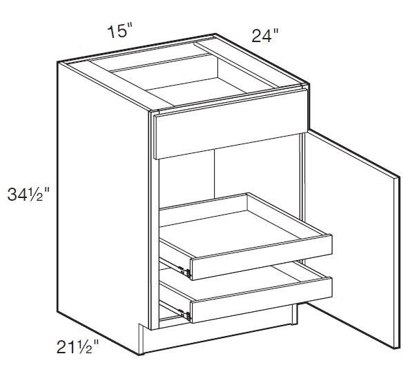 B15R-2T - Fulton Mocha - Base 15" - Single Door/Single Drawer - 2 Rollout Trays - Hinges On Right