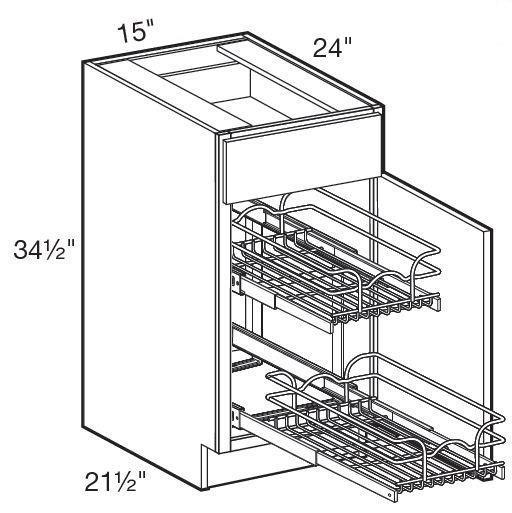 B15R-2WT - Fulton Mocha - Base 15" w/2 Wire Pullout Tray - Single Door/Single Drawer - Hinges On Right