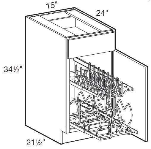 B15R-CWO - Hawthorne Cinnamon - Base 15" - 2-Tier Cookware Organizer - Single Door/Single Drawer - Hinges On Right