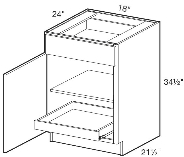 B18L-1T - Fulton Mocha - Base 18" - Single Door/Single Drawer - 1 Rollout Tray - Hinges On Left