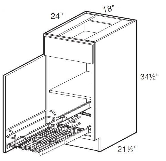 B18L-1WT - Fulton Mocha - Base 18" w/1 Wire Pullout Tray - Single Door/Single Drawer - Hinges On Left