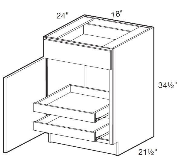 B18L-2T - Hawthorne Cinnamon - Base 18" - Single Door/ Single Drawer - 2 Rollout Trays - Hinges On Left