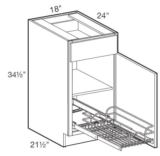 B18R-1WT - Fulton Mocha - Base 18" w/1 Wire Pullout Tray - Single Door/Single Drawer - Hinges On Right