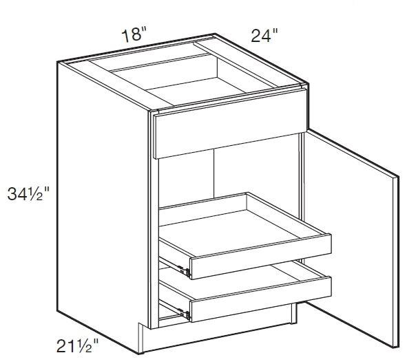 B18R-2T - Fulton Mocha - Base 18" - Single Door/Single Drawer - 2 Rollout Trays - Hinges On Right