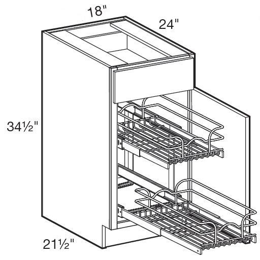 B18R-2WT - Manhattan High Gloss Metallic - Base 18" w/2 Wire Pullout Tray - Single Door/Single Drawer - Hinges On Right