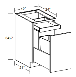 B1DWB15 - Fulton Mocha - Base Deluxe Single Wastebasket 15" - Single Pullout Door/Single Drawer