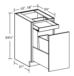 B1DWB18 - Hawthorne Cinnamon - Base Deluxe Single Wastebasket 18" - Single Pullout Door/Single Drawer