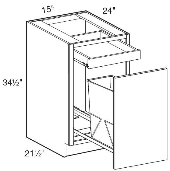 B1WB15 - Fulton Mocha - Base Single Wastebasket 15" - Single Pullout Door/Single Drawer