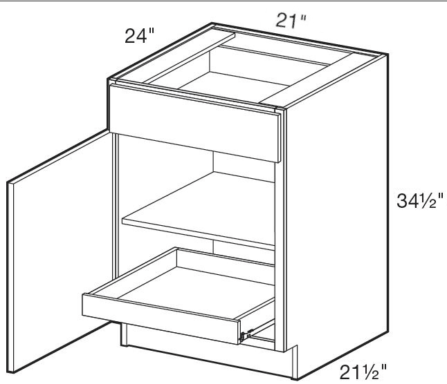 B21L-1T - Manhattan High Gloss Metallic - Base 21" - Single Door/Single Drawer - 1 Rollout Tray - Hinges On Left