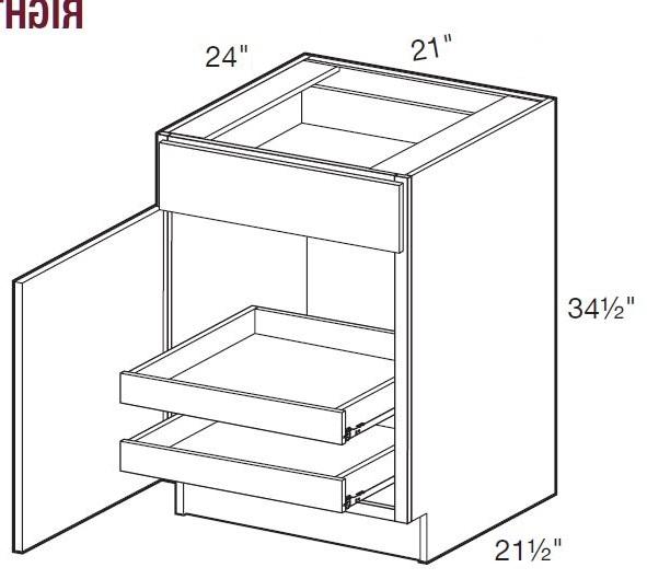 B21L-2T - Manhattan High Gloss White - Base 21" - Single Door/ Single Drawer - 2 Rollout Trays - Hinges On Left