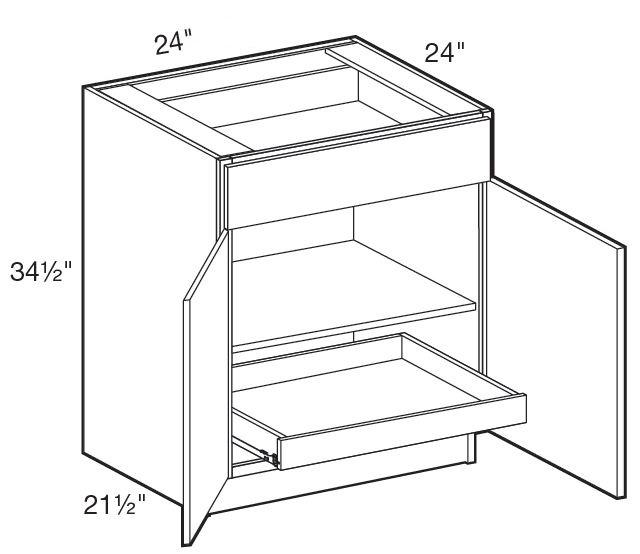 B24-1T - Manhattan High Gloss White - Base 24" - Double Door/Single Drawer - 1 Rollout Tray