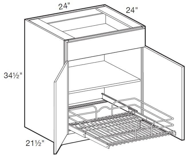 B24-1WT - Manhattan High Gloss White - Base 24" w/1 Wire Pullout Tray - Double Door/Single Drawer