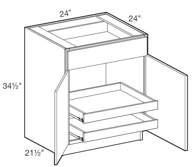 B24-2T - Manhattan High Gloss White - Base 24" - Double Door/Single Drawer - 2 Rollout Trays