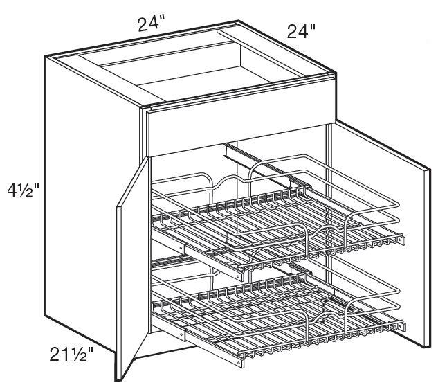 B24-2WT - Manhattan High Gloss White - Base 24" w/2 Wire Pullout Tray - Double Door/Single Drawer