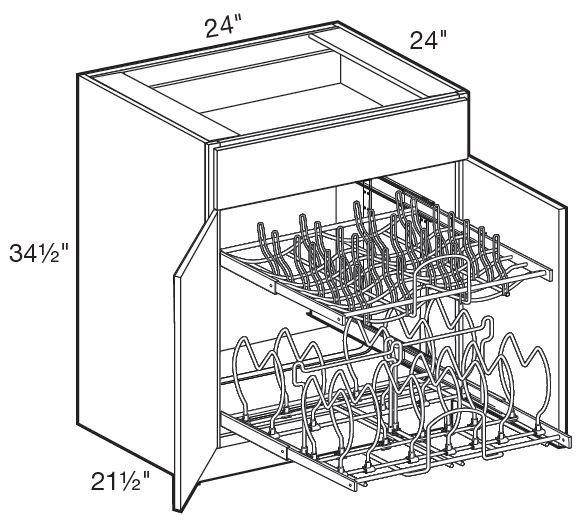 B24-CWO - Manhattan High Gloss Metallic - Base 24" - 2-Tier Cookware Organizer - Double Door/Single Drawer