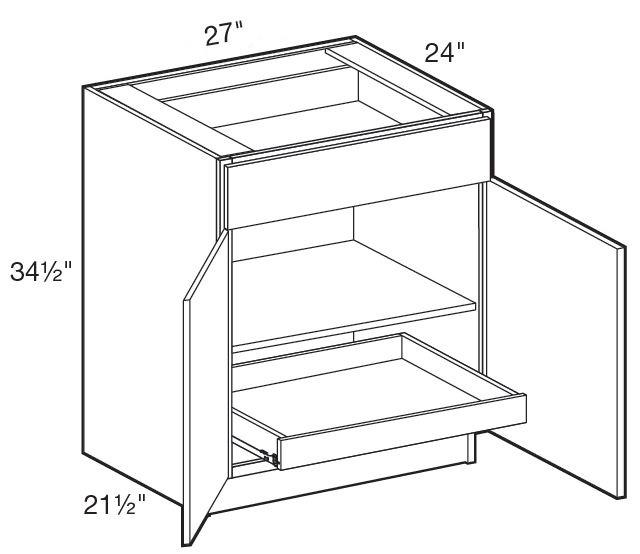 B27-1T - Manhattan High Gloss Metallic - Base 27" - Double Door/Single Drawer - 1 Rollout Tray