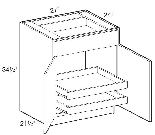 B27-2T - Manhattan High Gloss White - Base 27" - Double Door/Single Drawer - 2 Rollout Trays