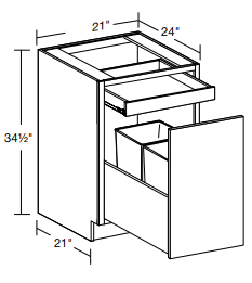 B2DWB21 - Manhattan High Gloss White - Base Deluxe Double Wastebasket 21Ó - Single Pullout Door/Single Drawer