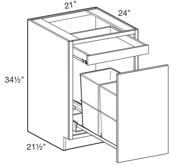 B2WB21 - Nassau Mythic Blue - Base Double Wastebasket 21 - Single Pullout Door/Single Drawer