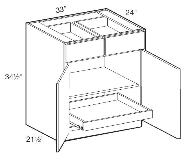 B33-1T - Manhattan High Gloss Metallic - Base 33" - Double Door/Double Drawer - 1 Rollout Tray