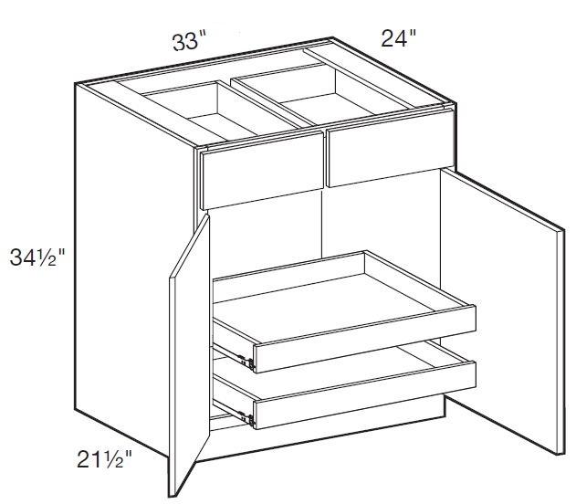 B33-2T - Wembley Valley Gray - Base 33" - Double Door/Double Drawer - 2 Rollout Trays