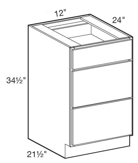 BD12 - Manhattan High Gloss White - Base Drawer 12" - Triple Drawer