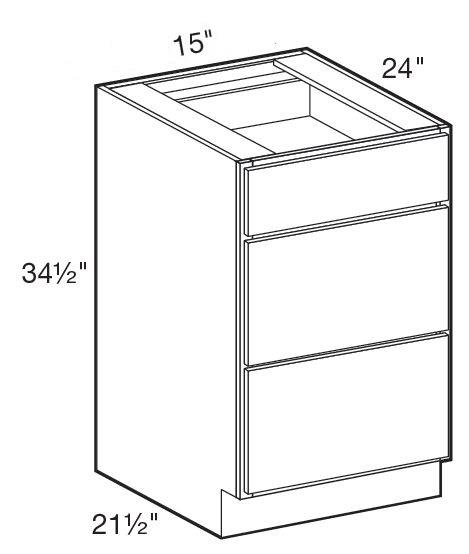 BD15 - Manhattan High Gloss White - Base Drawer 15" - Triple Drawer