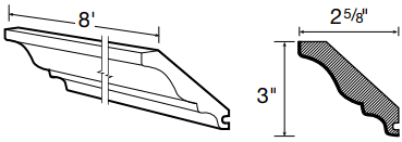 CM8 - Wembley Valley Gray - Crownn Molding - 8' x 3" x 3/4"