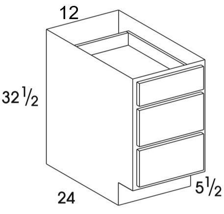 DB12UD - Dartmouth White - UD 3 Drawer Base Cabinet - Special Order