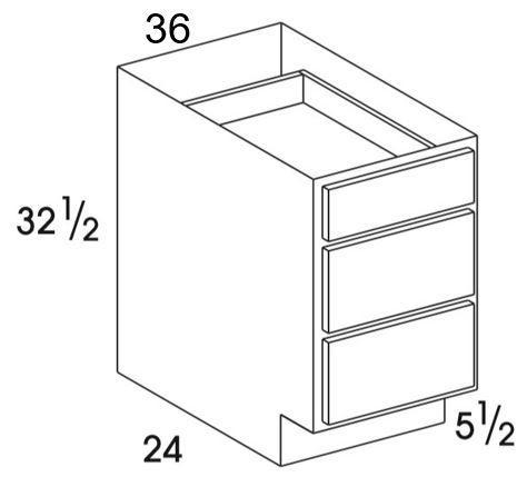 DB36UD - York Grey - UD 3 Drawer Base Cabinet - Special Order