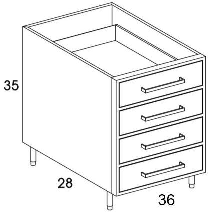 DB36 - Shaker Black - Outdoor Base Cabinet - 4 Drawers - Special Order