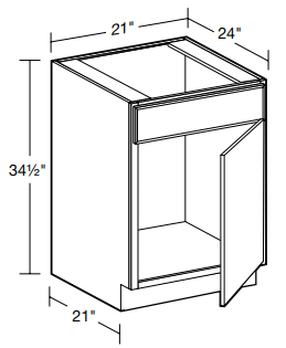 SB21R - Wembley Valley Gray - Sink Base 21" Right - Single Door/Single False Front - Hinges On Right