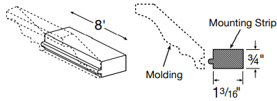 TMMS8 - Fulton Mocha - Top Molding Mounting Strip - 8' x 1 3/16" x 3/4" - Unfinished